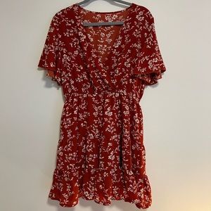 Red short sleeve mini dress
